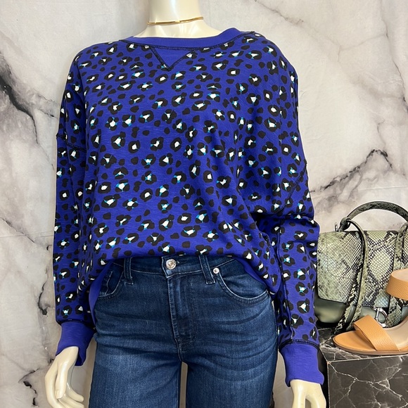 Kate Spade blue white cheetah print pull over sweater - Picture 2 of 4